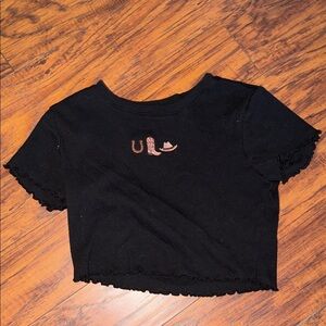 Black Crop Top with Embroidered Design